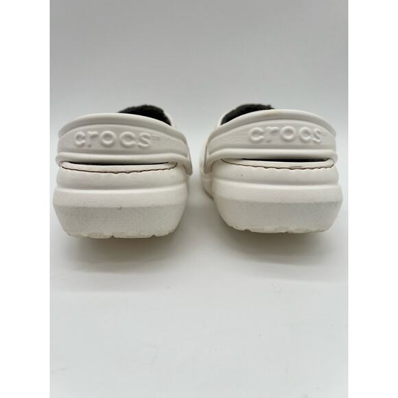 Crocs Sandals Clogs Shoes Kids Children’s 1 Lined Croc White Gray Fuzzy Insole - Picture 7 of 12